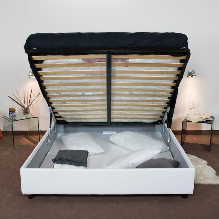 letto con contenitore e apertura a ribalta