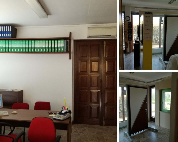 Falegnameria Adda prima dellìintervento di riqualificazione con dettaglio dell'ufficio e della zona espositiva delle porte