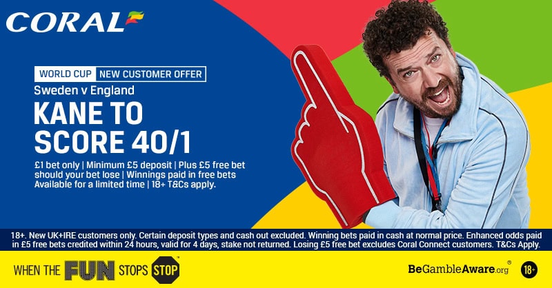 Harry Kane to score for England at 40/1