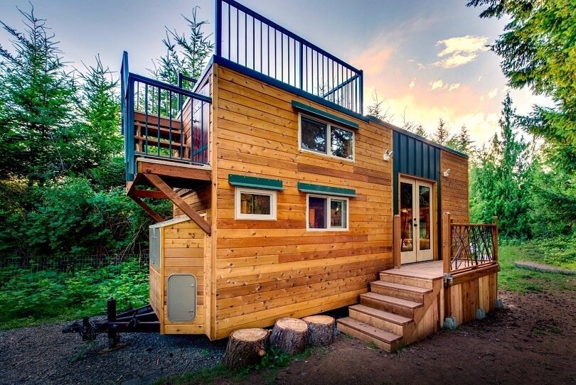 Basecamp Green Log Cabin on Wheels