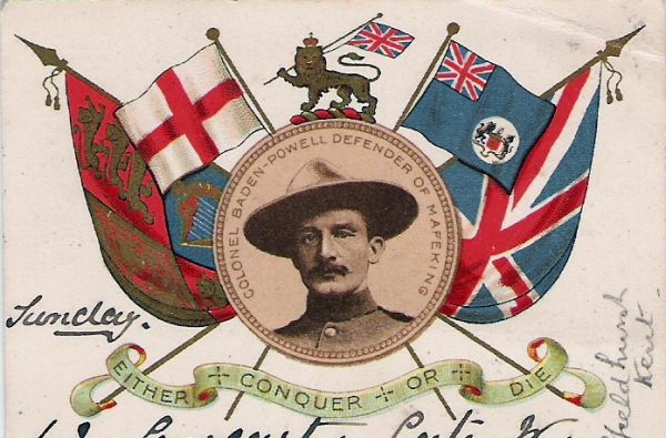 baden-powell_postcard_pd_wikipedia_commons Picture: postcard celebrating Robert Baden-Powell 1900, believed to be in the public domain as the work was published before January 1, 1923 and it is anonymous or pseudonymous due to unknown authorship. Sourced from Wikipedia Commons
