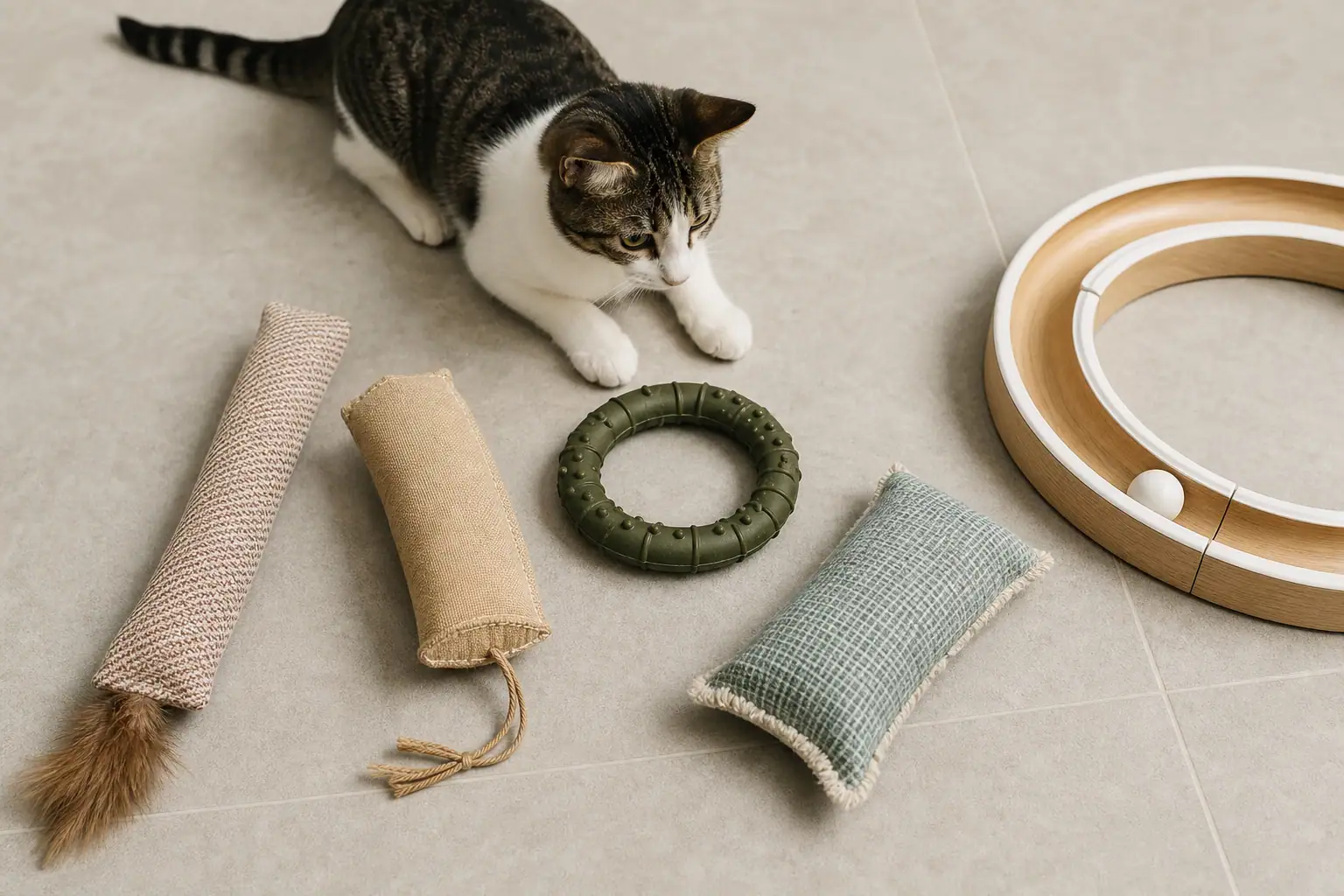 Cat chew toy materials arranged by softness and durability