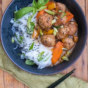 Sweet and Sour Meatballs with Sesame Noodles