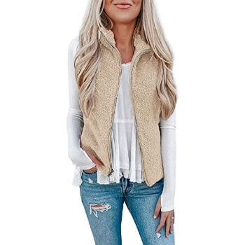 5. LOMON Women’s Fuzzy Sherpa Fleece Vest