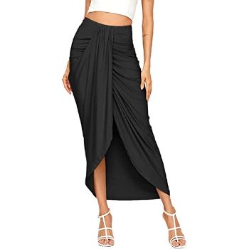 3. SheIn Women's Casual Slit Wrap Asymmetrical Elastic High Waist Maxi Draped Skirt