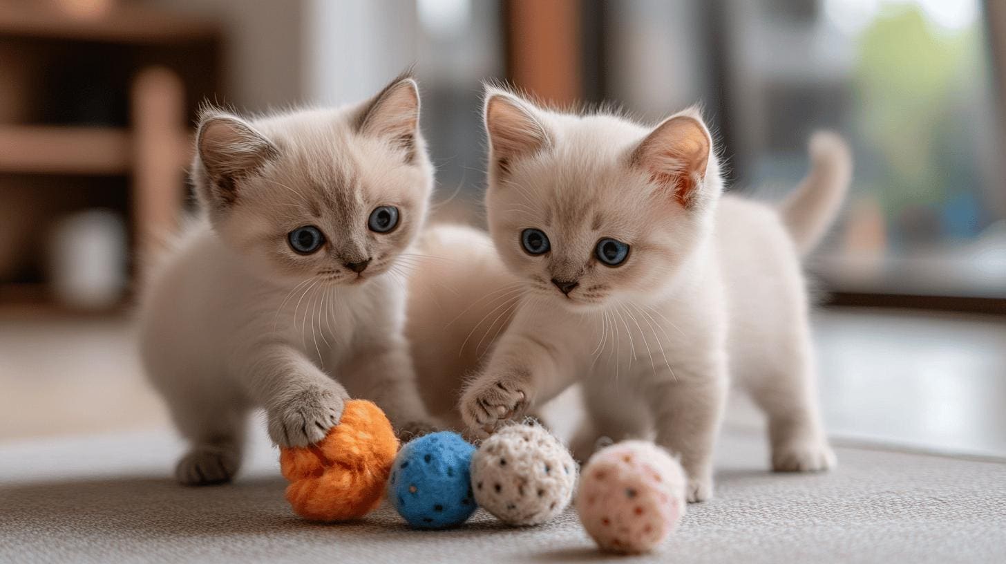 2 cats playing with toy
