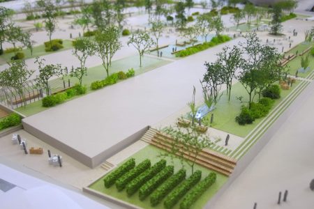 Aménagements des jardins avant pose des bâtiments des grandes serres de Pantin