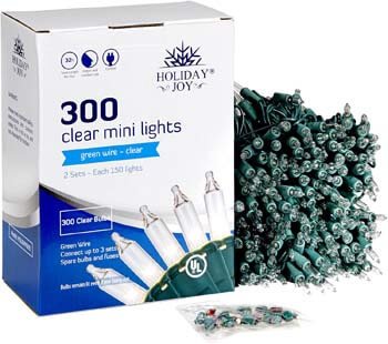5: Holiday Joy - 300 Count Clear White Green Wire Christmas Tree String Lights