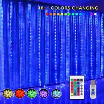 7: KJOY 16 Color Changing Rainbow Curtain Lights Backdrop Window String Lights