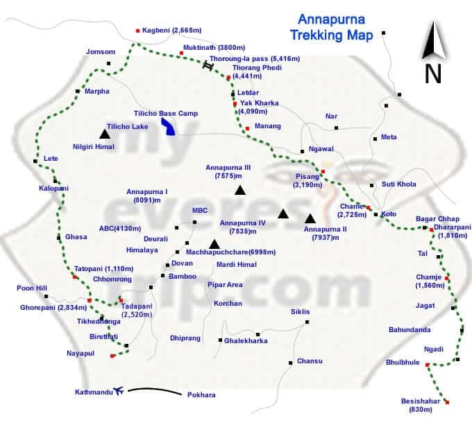Annapurna trekking map