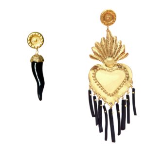 Orecchini in ottone Coppia di Singoli Cuore e Corno