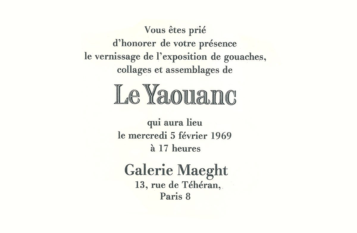 Carton d'invitation à la première exposition d'Alain Le Yaouanc à la galerie Maeght. © Le Yaouanc Carton d'invitation à la première exposition d'Alain Le Yaouanc à la galerie Maeght. © Le Yaouanc