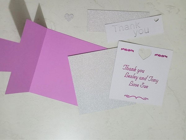 Components of the T-Shaped thank you card ready to be constructed