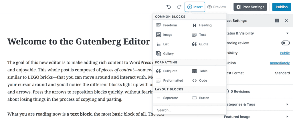 The new WordPress Gutenberg Editor