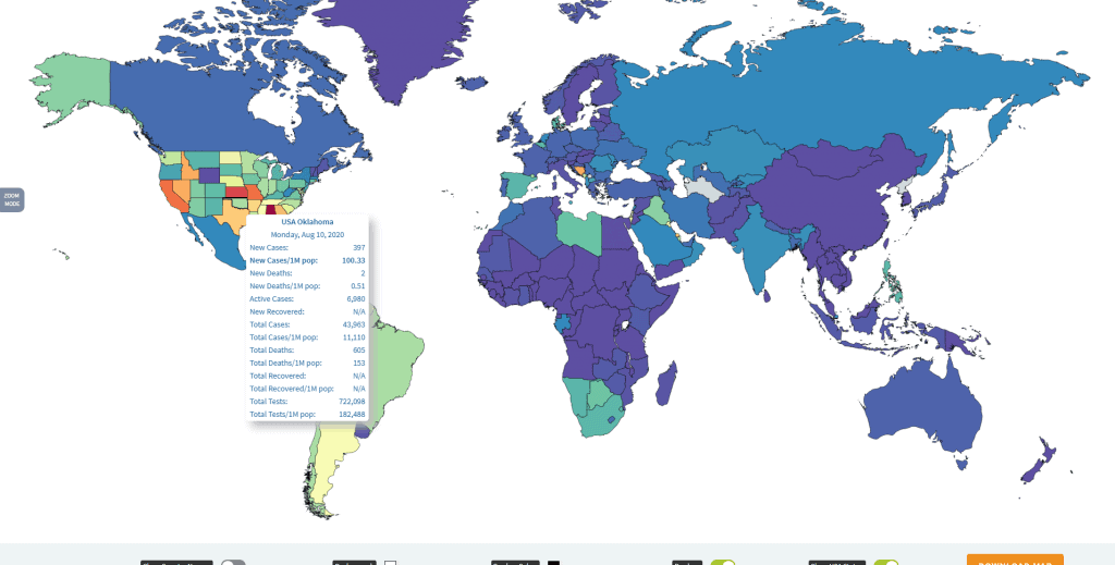 screenshot of the coronavirus world map new cases