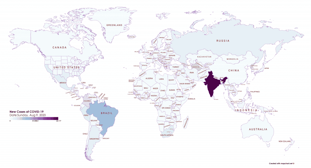 Coronavirus New Cases world map (light theme)