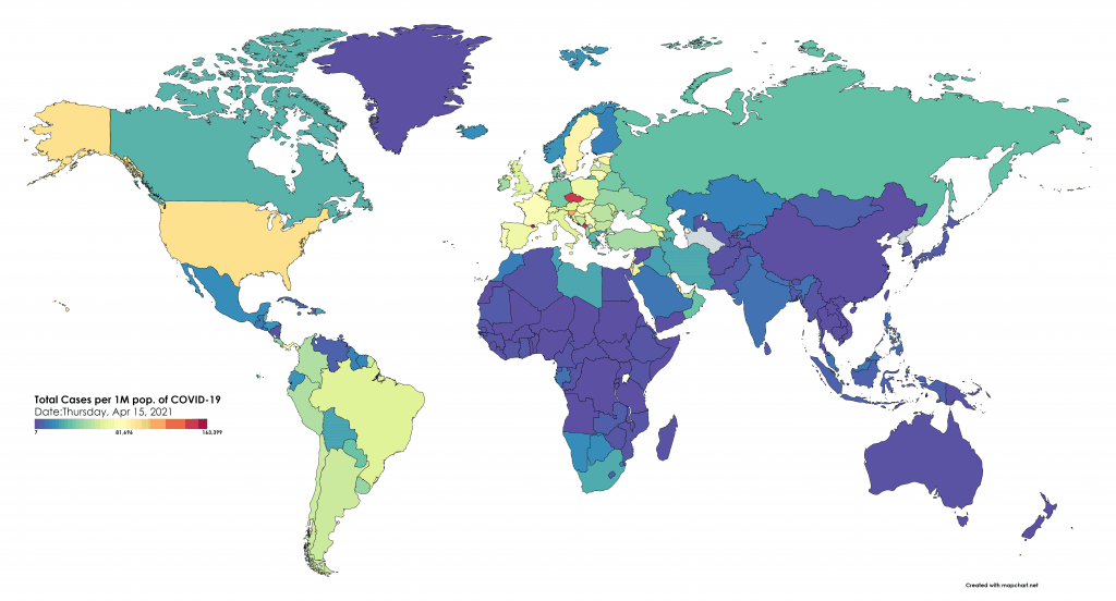 Andorra has the maximum value for this statistic and the darkest red color.