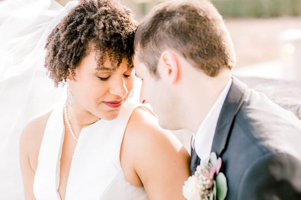 romantic portrait of bride and groom by chicago wedding photographer bozena voytko