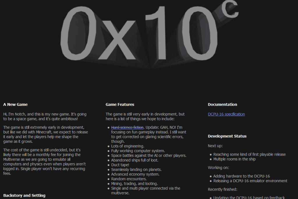 Screenshot 0x10c.com Official website