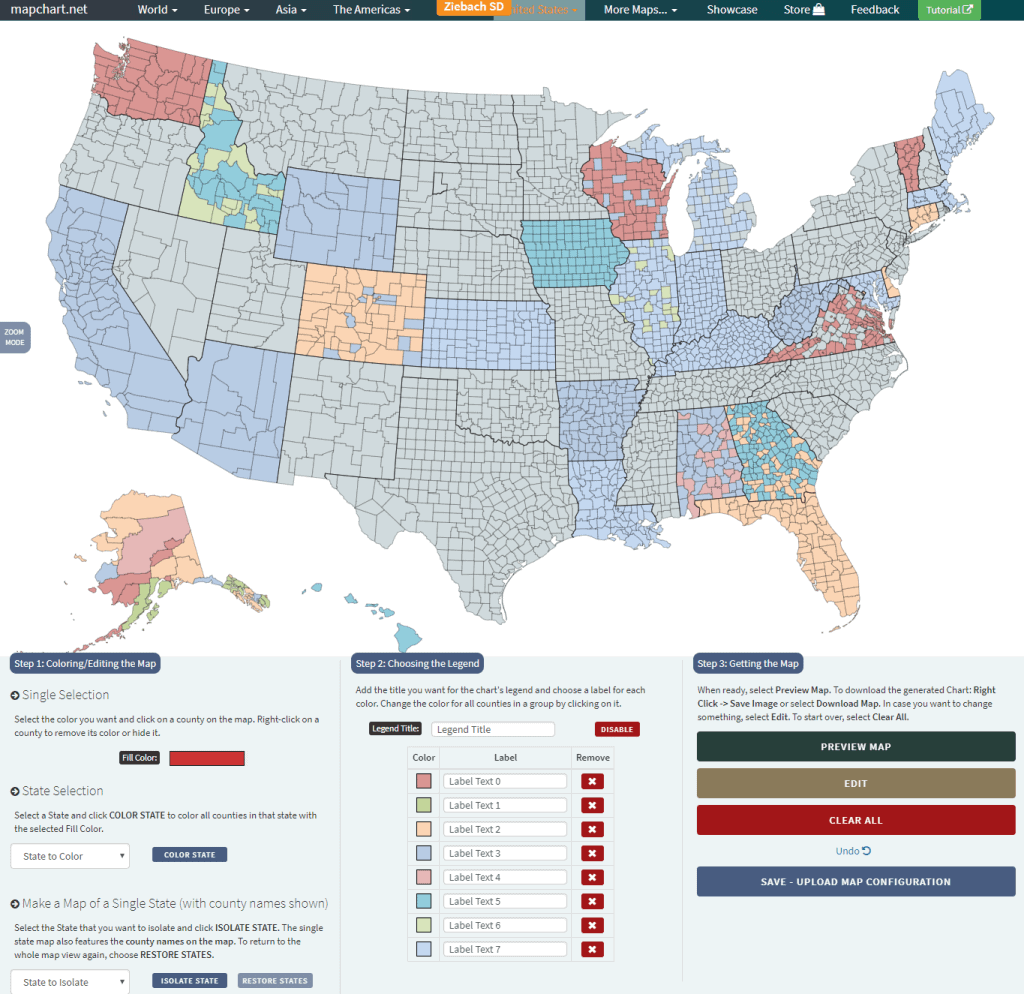 usa counties random colored map from Excel