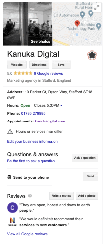 Example of Kanuka Digital Knowledge Panel on Google Search