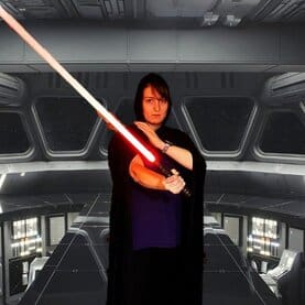 Ellie with lightsabre