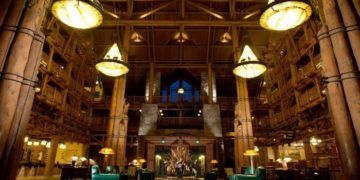 The lobby of the wilderness lodge at disney world was inspired by the pacific north west