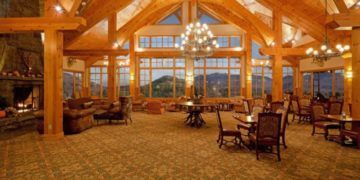 The great room at the crowne plaza in lake placid is the hotel's focal point. It's the ideal place to gather for afternoon coffee, pre-dinner drinks or dessert and irish coffee. It makes the hotel ideal for small groups for extended families visiting lake placid