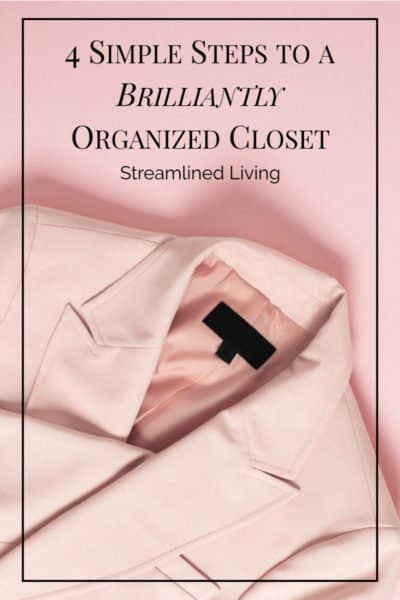 closet organizing tips with pink blazer on pink background