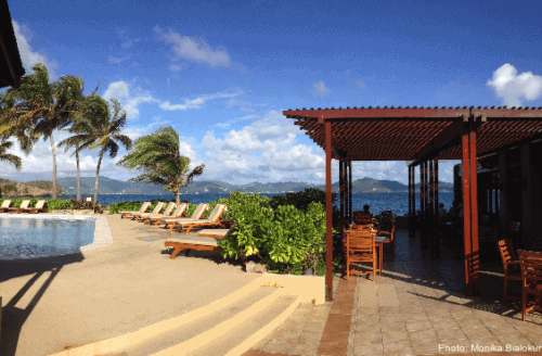 The pool and pool-side restaurant at st. Peter island resort