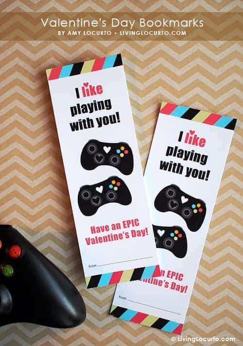 Printable Valentine Bookmarks by Amy Locurto at LivingLocurto.com Printable xBox Video Game Valentine Bookmarks by Amy Locurto at LivingLocurto.com