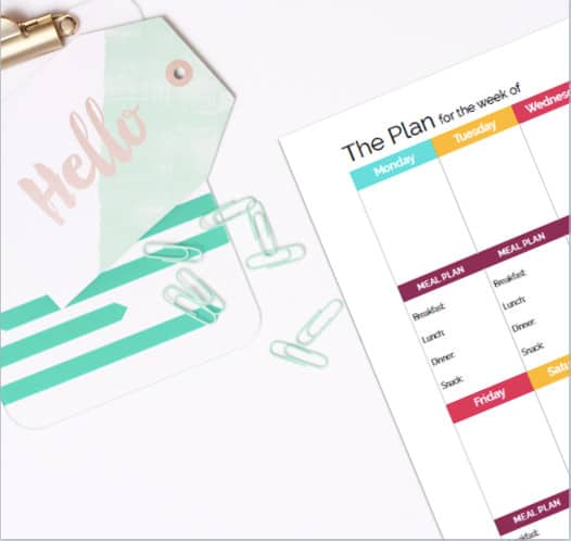 Beautifully simple blank weekly calendar planner page that is a perfect addition to any DIY printable planner as a planner insert. Great organizing printable with integrated meal planning block!