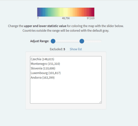 The new range slider for the COVID-19 statistics map.