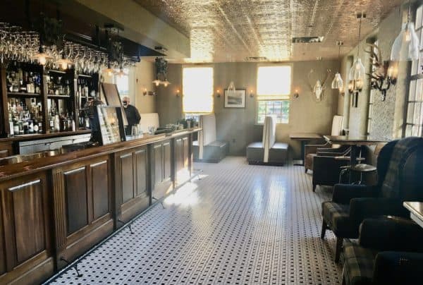 The retro taproom at the tavern at diamond mills has a tin ceiling, black and white mosaic-tile floors and plenty of fixtures that made it feel dark and cozy on a chill day.