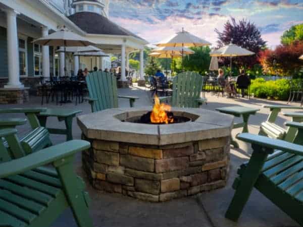 The harbor hotel's lake-facing patio in watkins glen is the idea place to relax with a glass of local wine or beer.