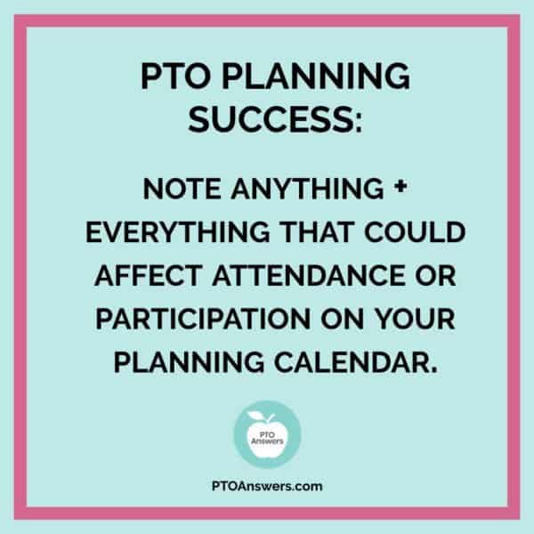 How to put together a PTO planning calendar to keep your PTO organized and on track. Plan out your entire year to work towards your PTA's goals for a successful year! #ptoanswers #pto #pta #planning