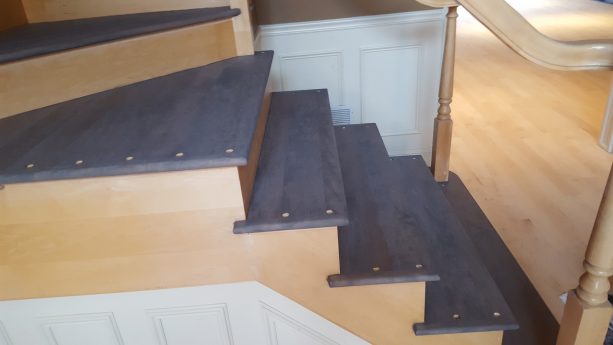 Minwax Classic Gray stain on maple staircase