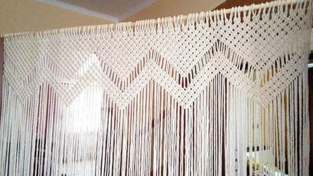 Node for Happiness white macramé curtain for glass door