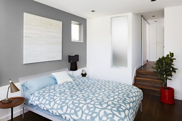 blue and grey bedroom in contemporary style
