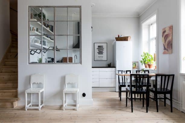 a more open feeling in the small kitchen with glass window