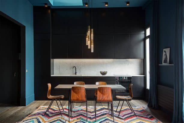 teal and black kitchen design