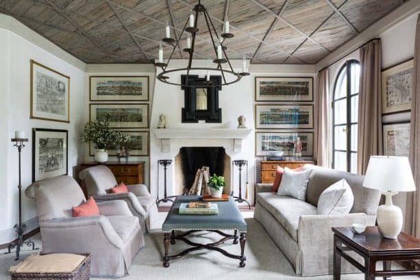 Minwax Classic Gray on cypress-paneled wood ceiling