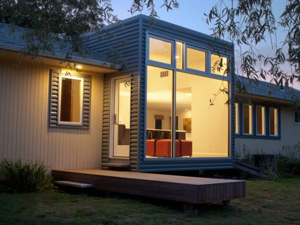 the rear view of the house after the addition