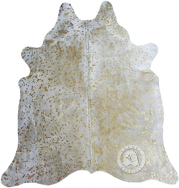 Sunshine Cowhides off-white rug with metallic gold details