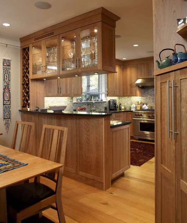 half wall that comes with glass cabinets and wine cellar as the pairing