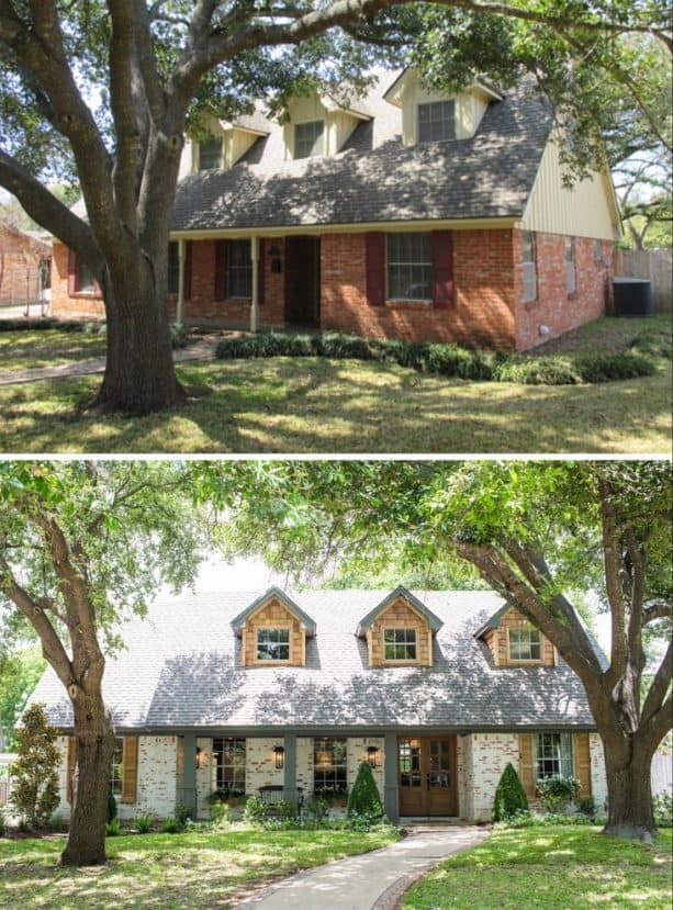before and after german smear technique on red brick exterior