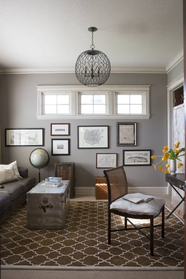 small contemporary home office with Sherwin-Williams dorian gray SW 7017 wall paint color