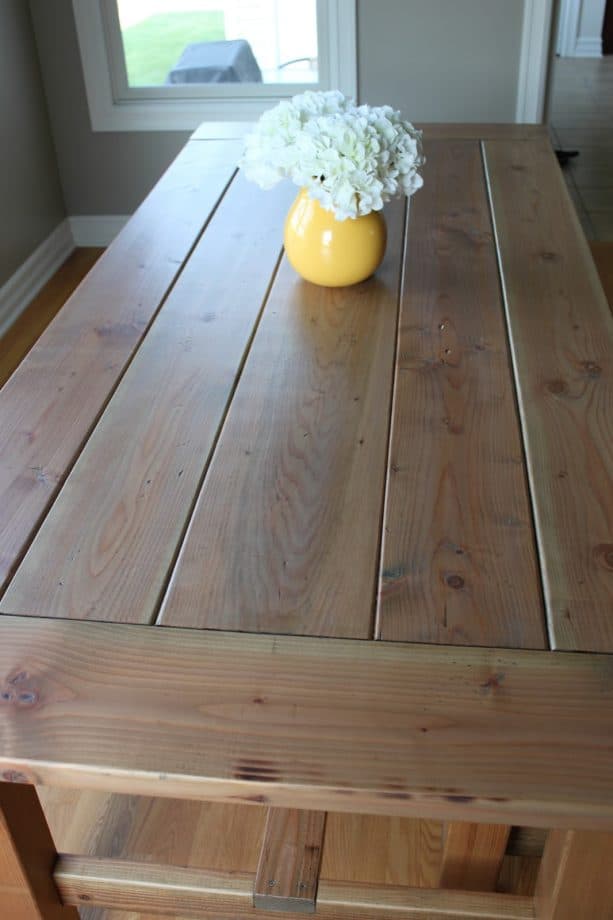 4 coats of Minwax weathered oak on a farmhouse table
