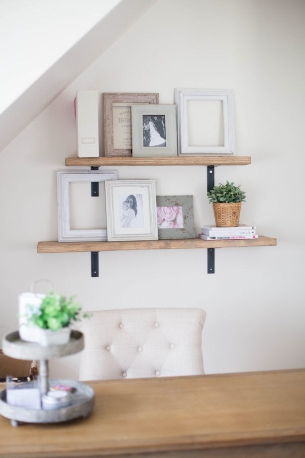 rustic shelving with Minwax Weathered Oak stain
