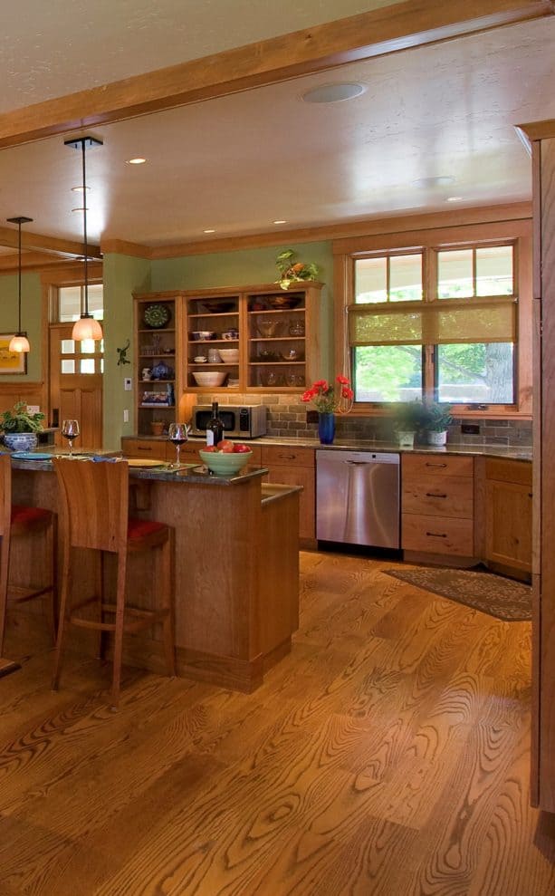 simple solid wood crown molding in a craftsman kitchen interior